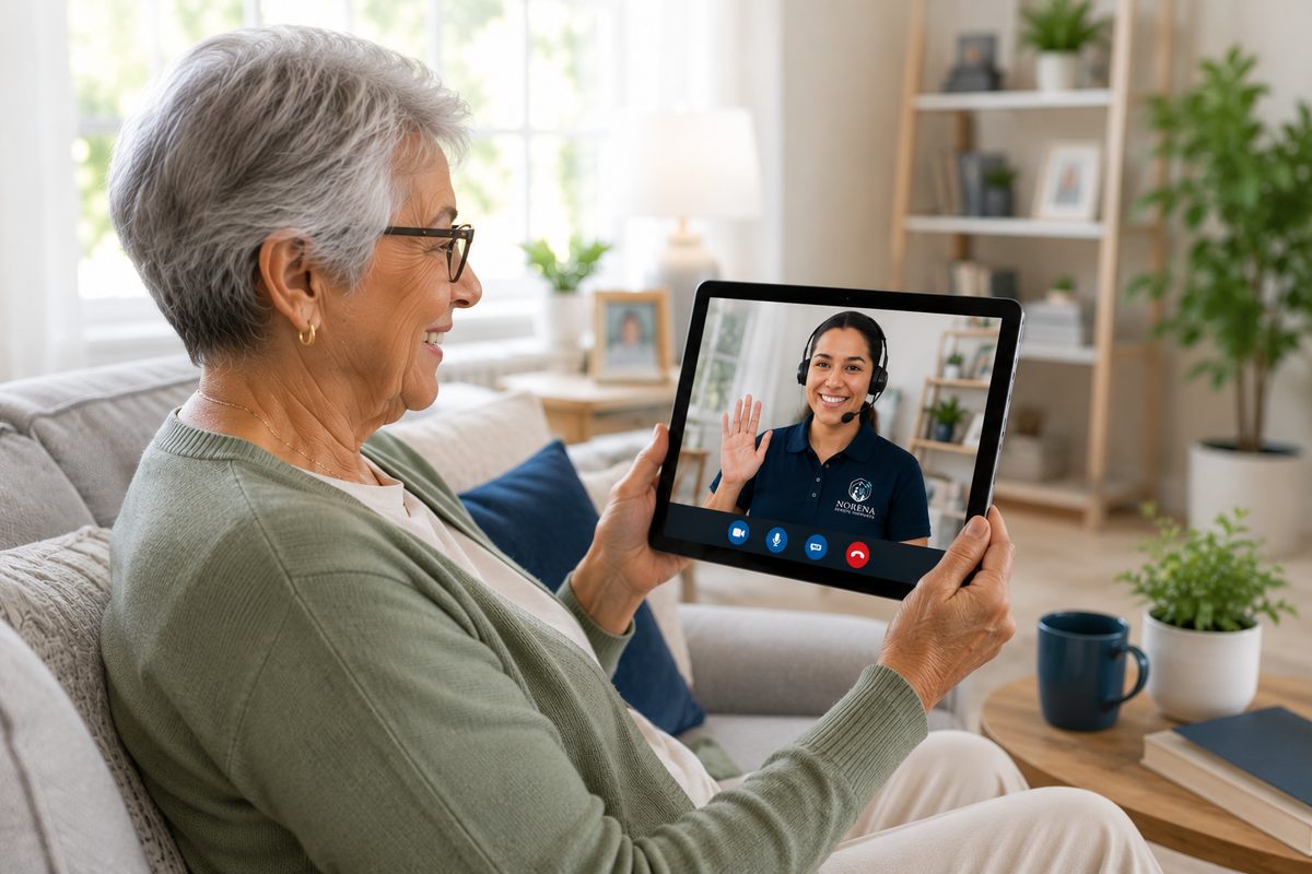 A client and a Norena remote support specialist connecting over video call